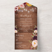 ウッ素朴ド・バーガンディ・フローラ・ラ結婚イツズ オールインワン招待状 (内側)