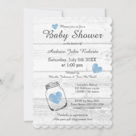 ウッ素朴ド·メイソン·ジャー·ボーイ·ベビーシャワー招待状 招待状