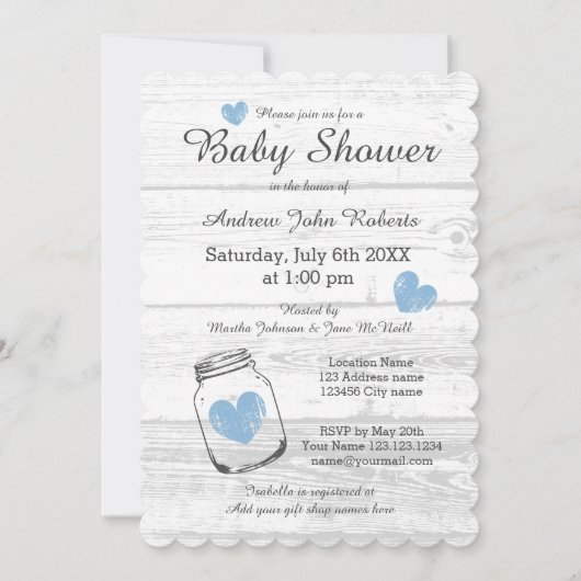 ウッ素朴ド·メイソン·ジャー·ボーイ·ベビーシャワー招待状 招待状 (正面)