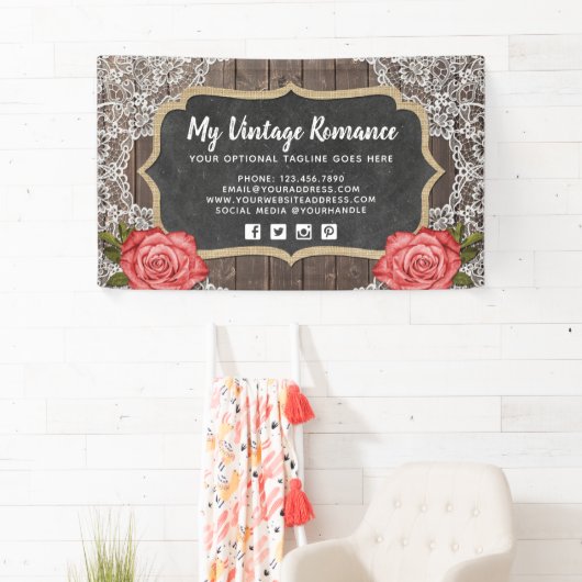 ウッ素朴ド&レースフローラチャルクボードカントリーシック 横断幕 (インサイチュ)