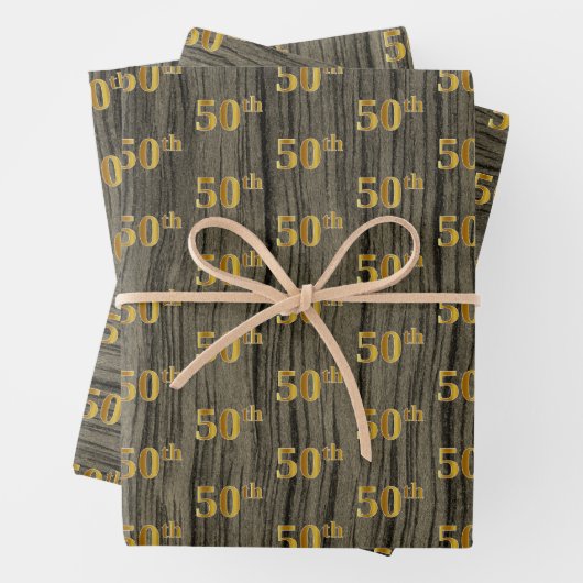 ウッ素朴フェイクドグレエレガントイン、金ゴールド「50th」 ラッピングペーパーシート (インサイチュ)