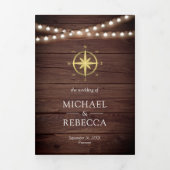 ウッ素朴航海のド金ゴールド結婚コンパス 三つ折り招待状 (カバー)