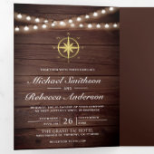 ウッ素朴航海のド金ゴールド結婚コンパス 三つ折り招待状 (内部最初)