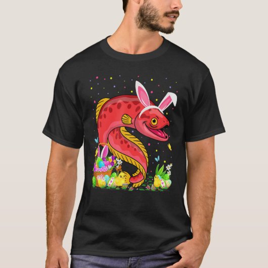 ウナギの魚イースターエッグ狩りバニーウナギのイースターサンデー Tシャツ (正面)