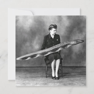 ウナギを持つヴィンテージの女性 サンキューカード
