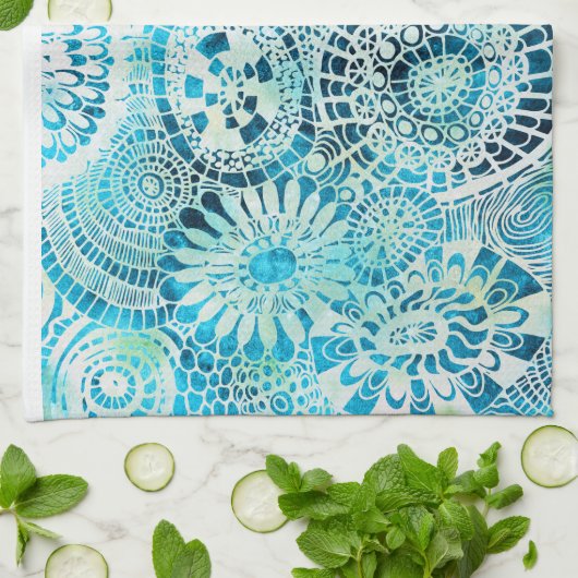 ウニとオピヒのパーティー熱帯模様 キッチンタオル (折り畳み)