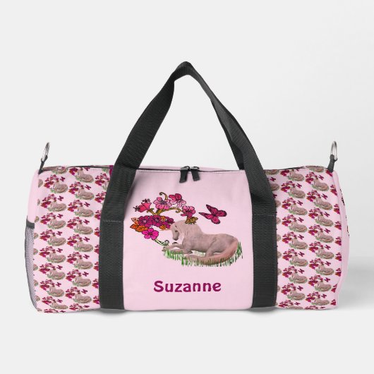 ウニコンの蝶と花パーソナライズされた ダッフルバッグ (裏面)