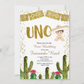 ウノ誕生日金ゴールドシャーロボーイ招待状 招待状 (正面)