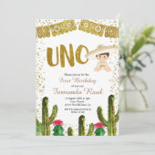 ウノ誕生日金ゴールドシャーロボーイ招待状 招待状 (スタンド正面)