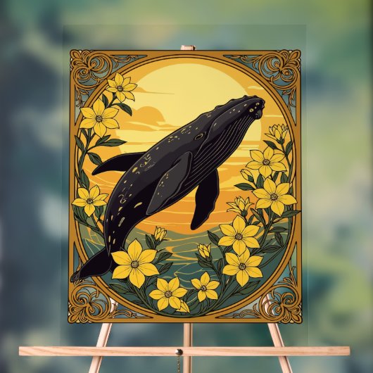 ウバラエナ氷河と黄色のジャスミンの花 アクリルサイン (ニュートラル)