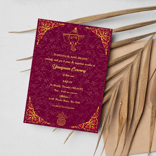 ウパナヤナムまたはヒンドゥー聖糸ジャヌー式 招待状