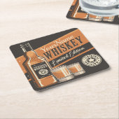 ウパーソナライズされたイスキーリューカーボトルウエスタンバー  スクエアペーパーコースター (アングル)