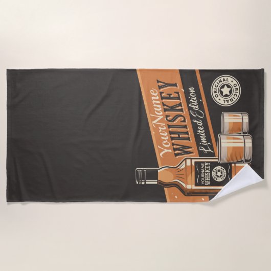 ウパーソナライズされたイスキーリューカーボトルウエスタンバー  ビーチタオル (正面)