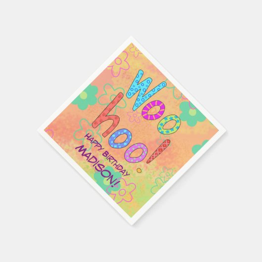 ウフーワード文字アートネームパーソナライズされた誕生日 スタンダードカクテルナプキン (角)