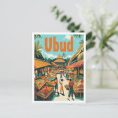 ウブドバリインドネシアヴィンテージトラベルイラストレーション ポストカード (スタンド正面)