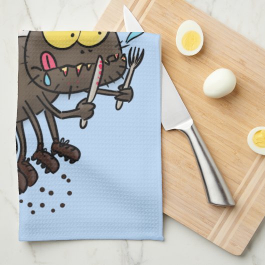 ウマおもしろいバエ キッチンタオル (四つ折り)