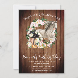 ウマかわいらしと花オンウッド素朴誕生日 招待状