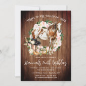 ウマかわいらしと花オンウッド素朴誕生日 招待状 (正面)