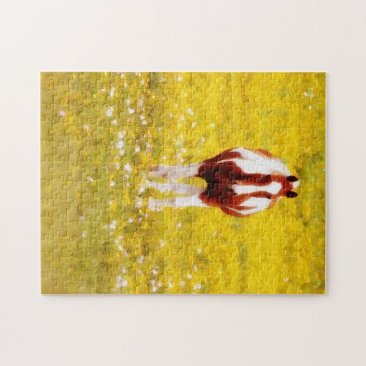 ウマかわいらしイエローワイルドフラワーパズル ジグソーパズル (横)