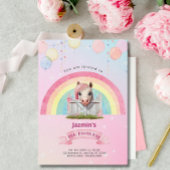 ウマかわいらしピンクレインボーバルーン誕生日パーティー 招待状