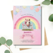 ウマかわいらしピンクレインボーバルーン誕生日パーティー 招待状