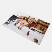 ウマそりウサギ田舎の農場雪の冬 ドアマット (アングル)