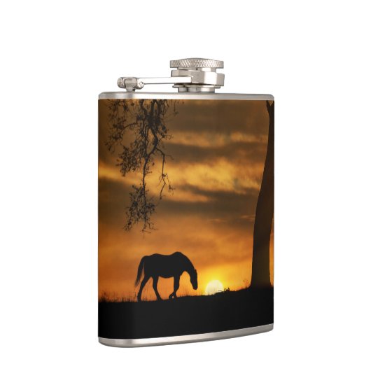 ウマとオークの木のファインアート フラスク (右)