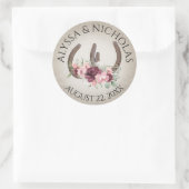 ウマとピンクの花素朴 ラウンドシール (バッグ)