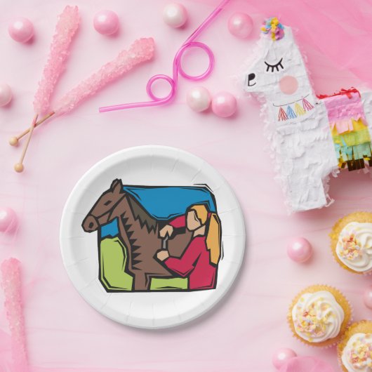 ウマとファームガール ペーパープレート (パーティー)
