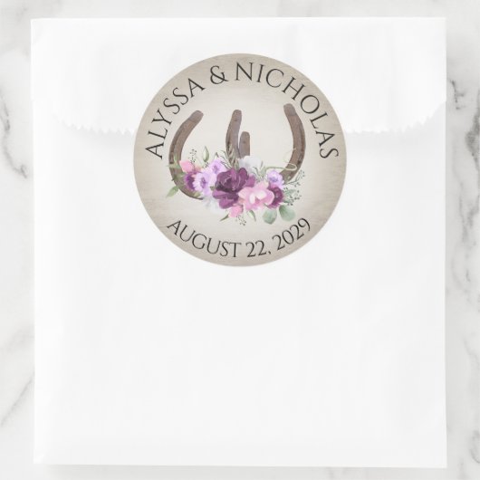 ウマとフローラ紫の花素朴 ラウンドシール (バッグ)