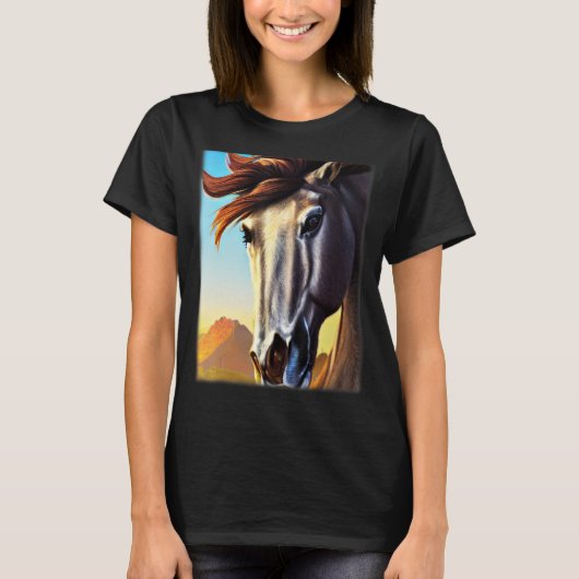 ウマのグラフィックデザイン動物のモチーフはprでaに乗る tシャツ (正面)