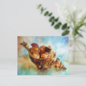 ウマのコンチウォーター色の貝殻 ポストカード (スタンド正面)