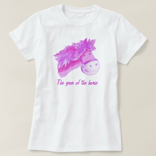 ウマのピンクの女の子Tシャツの年 Tシャツ (デザイン正面)