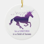 ウマのフィールドのユニコーンおもしろい引用文 セラミックオーナメント (正面)