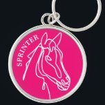 ウマのロゴカスタム付き大型プレミアムピンクキーチェーン キーホルダー<br><div class="desc">ウマのロゴカスタム付き大型プレミアムピンクのキーチェーン。スポーツウマ科の動物スケッチデザイン。自分の名前をパーソナライズされた追加する馬術ユニーク、馬好き、子供、妹、母、友人、トレーナー、コーチ、ボス、馬ライダーなどの誕生日ギフトアイディア。</div>