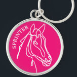 ウマのロゴカスタム付き大型プレミアムピンクキーチェーン キーホルダー<br><div class="desc">ウマのロゴカスタム付き大型プレミアムピンクのキーチェーン。スポーツウマ科の動物スケッチデザイン。自分の名前をパーソナライズされた追加する馬術ユニーク、馬好き、子供、妹、母、友人、トレーナー、コーチ、ボス、馬ライダーなどの誕生日ギフトアイディア。</div>