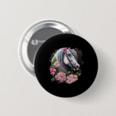ウマの花かわいい絵画アートの花背R 缶バッジ (正面&裏面)