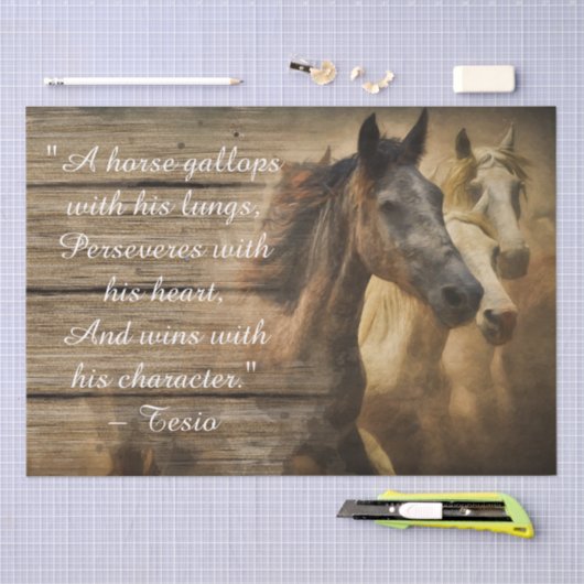 ウマの野生の群れデコペ感動的引用文 薄葉紙 (クラフト)