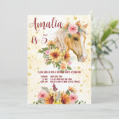 ウマひまわりピンク花ガールズバースデーパーティー 招待状 (スタンド正面)
