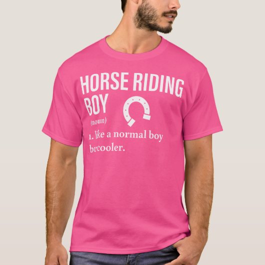 ウマを飛び跳ねる馬乗馬少年の名詞表示 Tシャツ (正面)