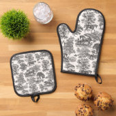 ウマエレガントーズ白黒トイル 鍋つかみ&鍋敷きセット (トップダウン)