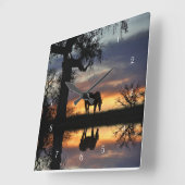 ウマオークの木と池の反射 スクエア壁時計 (傾斜)