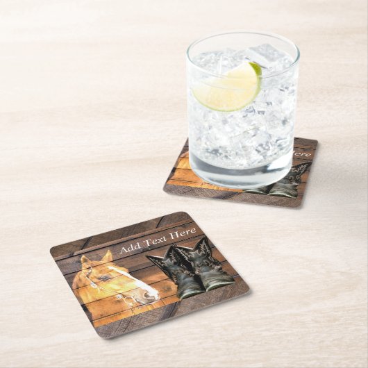 ウマカウボーイブーツバ素朴ーンボード スクエアペーパーコースター (インサイチュ)