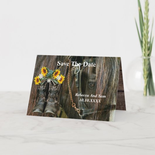 ウマカウボーイブーツヒマワリバ素朴ーンボード 招待状 (正面)