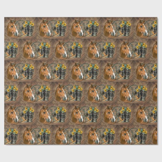 ウマカウボーイブーツワゴンホイールサンフラワーウェスタン ラッピングペーパー (フラット)