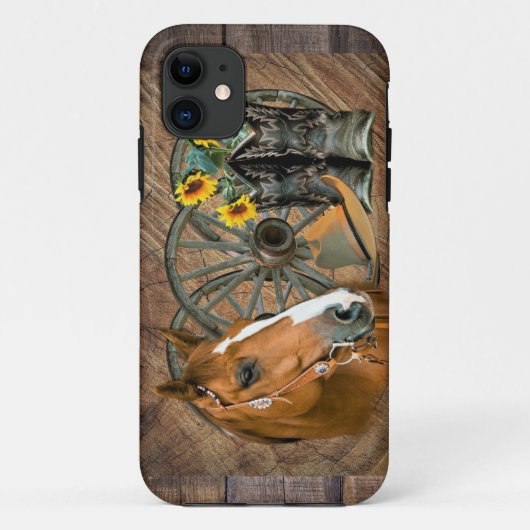 ウマカウボーイブーツワゴンホイールサンフラワーウェスタン Case-Mate iPhoneケース (裏面)