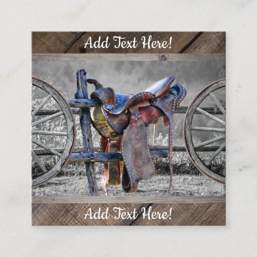 ウマサドル式囲い柵ウェスタンワゴンホイール スクエア名刺 (正面)
