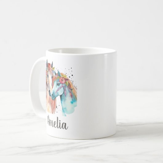 ウマズラバーウォーター色名前をカスタムするキッズ コーヒーマグカップ (正面左)