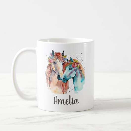 ウマズラバーウォーター色名前をカスタムするキッズ コーヒーマグカップ (左)