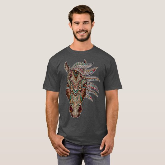 ウマトライバル抽象芸術アート先住民アメリカンホース Tシャツ (正面フル)